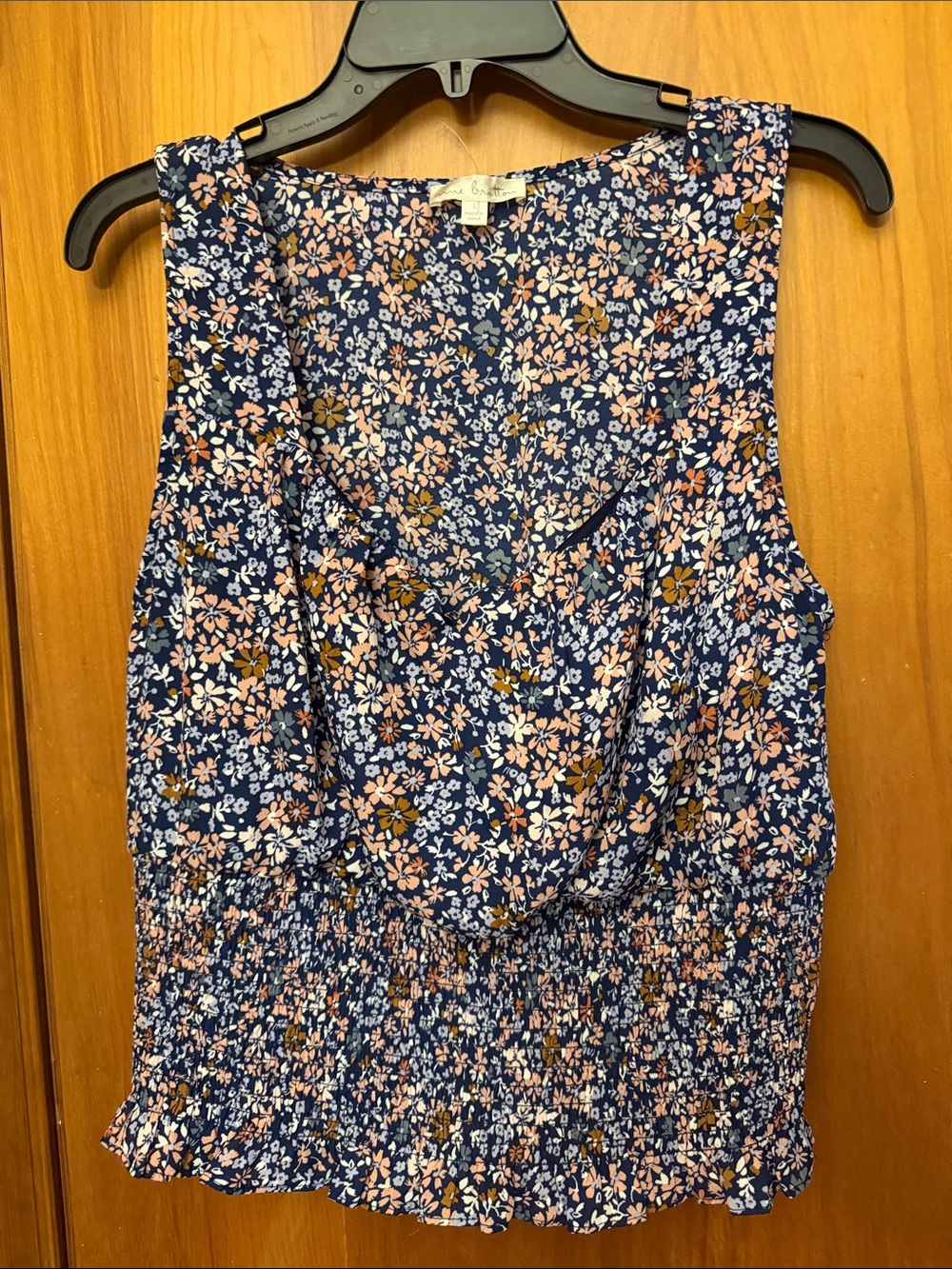 nine britton Navy Floral Smocked Hem Tank Top